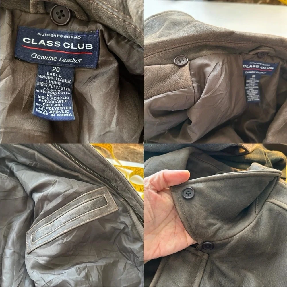 Vintage 1990s Class Club Distressed Leather Streetwear Bomber Jacket Brown. - Picture 5 of 8